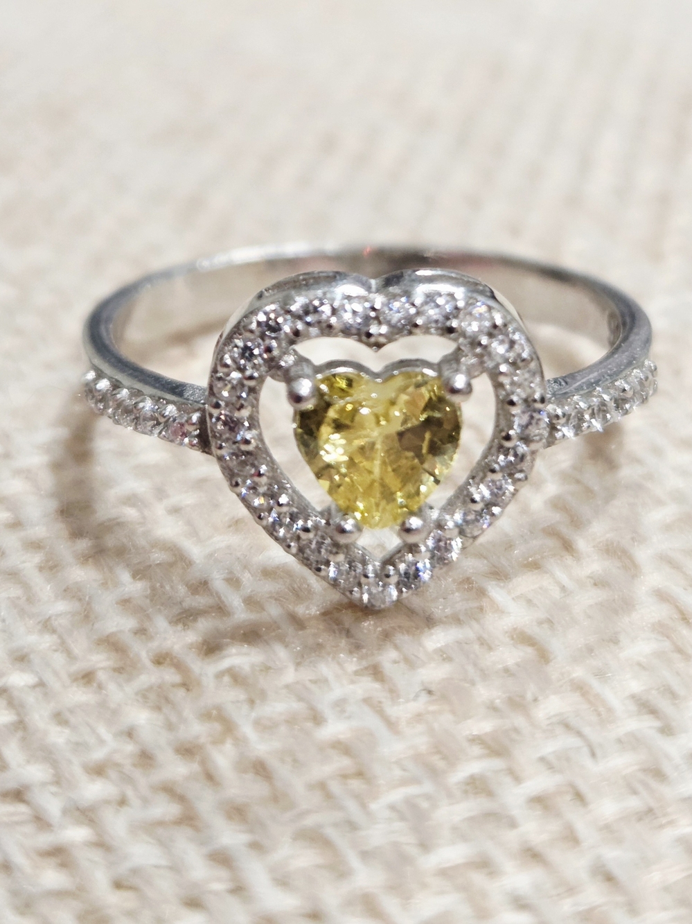Sterling Silver Heart Halo Ring with Citrine Heart Gem~ Size 8